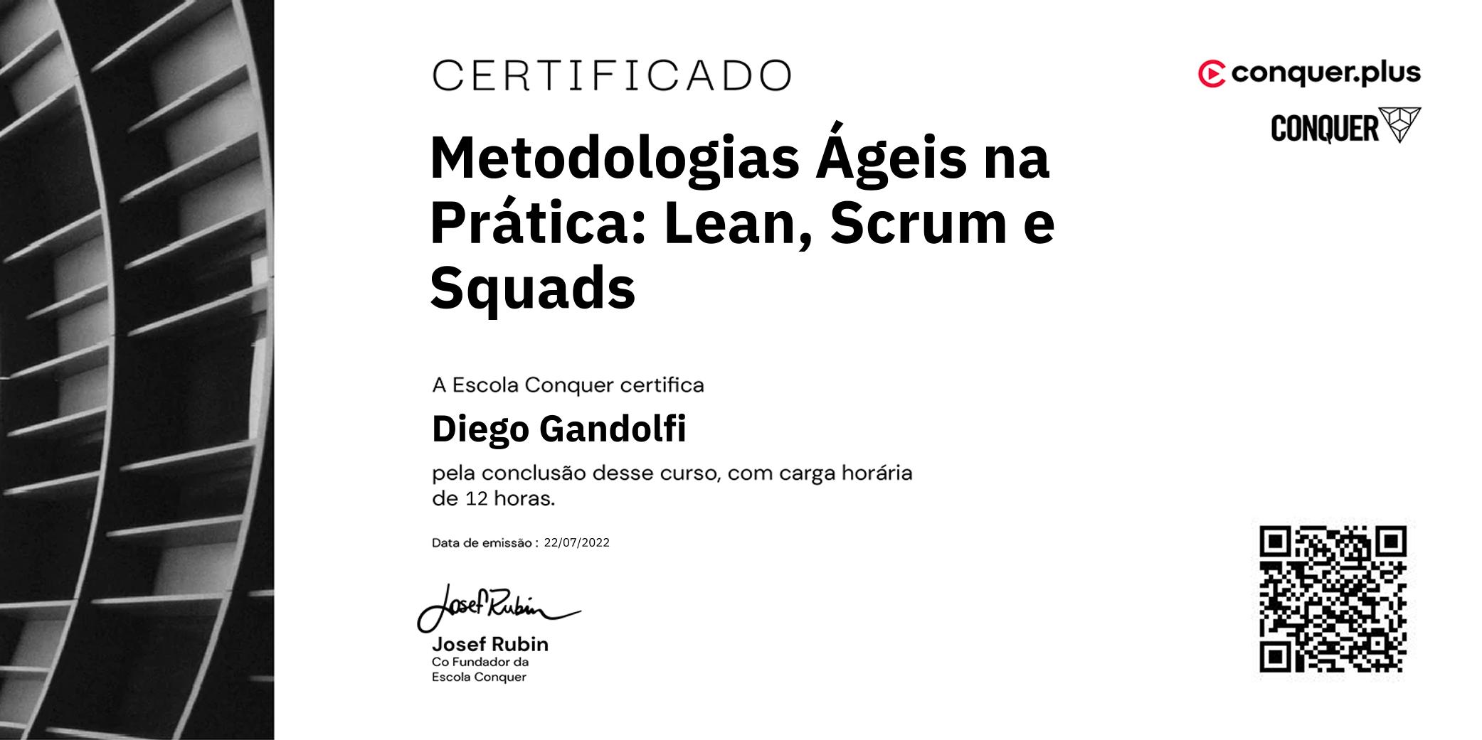 Certificado de Metodologias Ágeis na Prática: Lean, Scrum e Squads